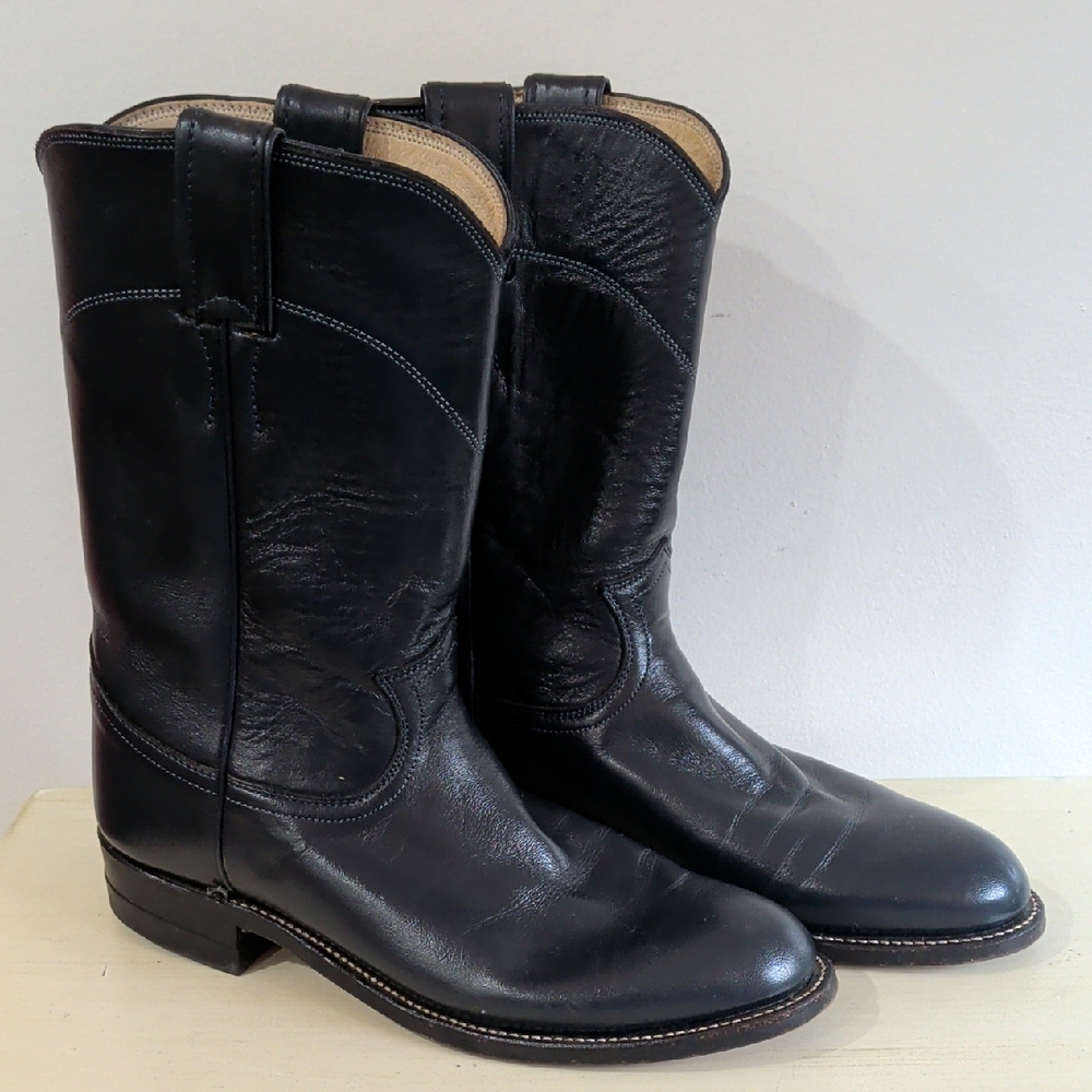 Justin Boots Navy Blue Leather Western Boots Size 7